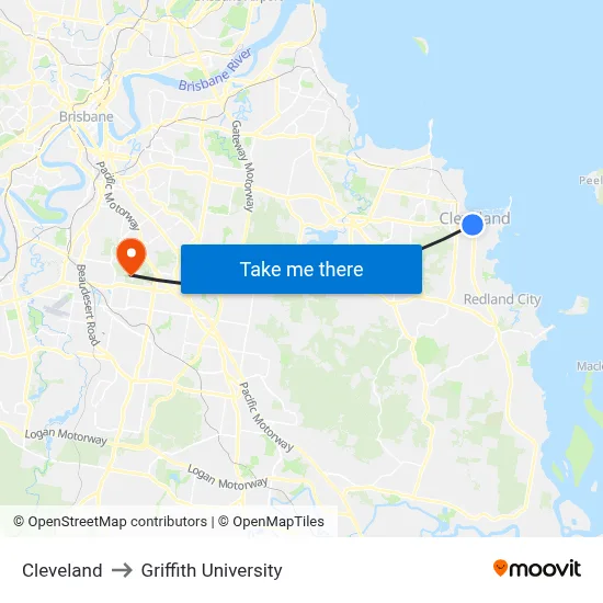Cleveland to Griffith University map
