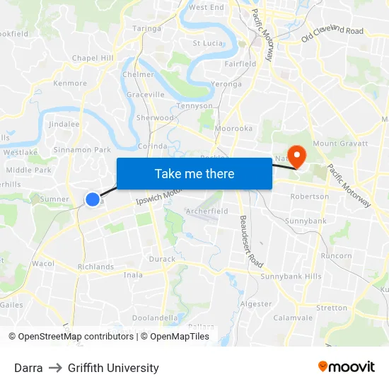 Darra to Griffith University map