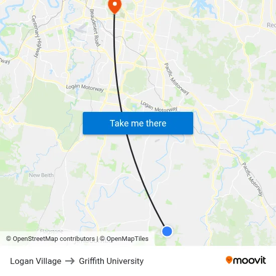 Logan Village to Griffith University map