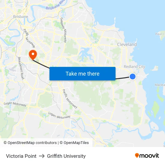 Victoria Point to Griffith University map