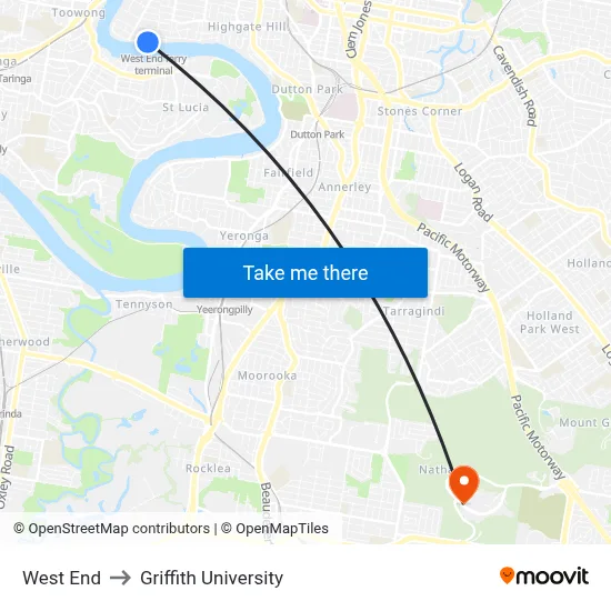 West End to Griffith University map