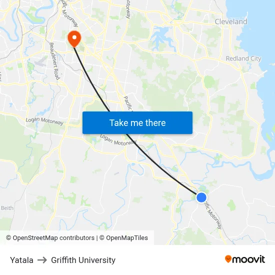 Yatala to Griffith University map