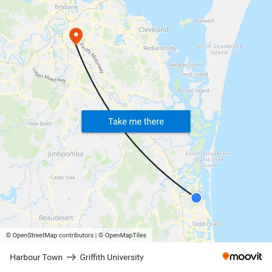 Harbour Town to Griffith University map