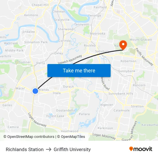 Richlands Station to Griffith University map