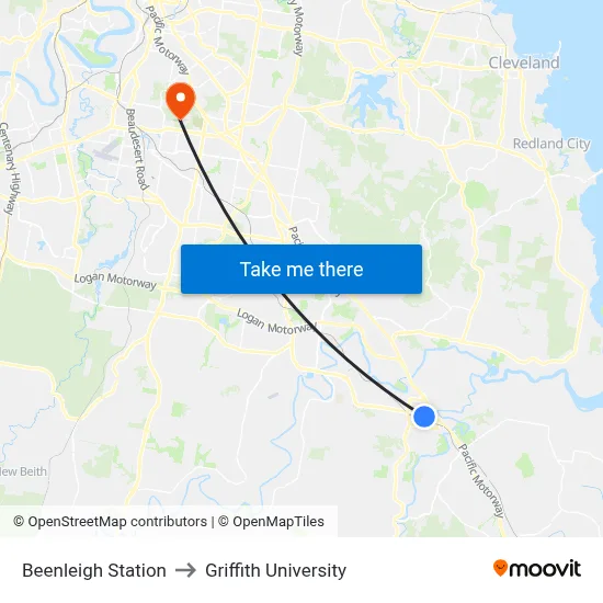 Beenleigh Station to Griffith University map