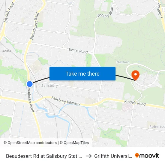 Beaudesert Rd at Salisbury Station to Griffith University map