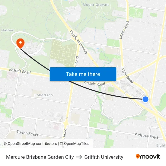 Mercure Brisbane Garden City to Griffith University map