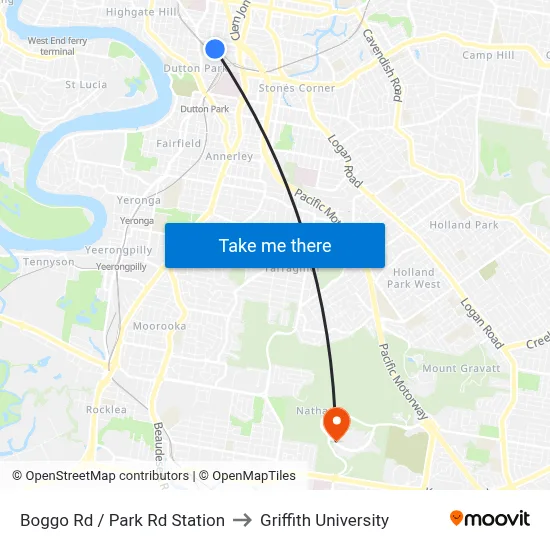 Boggo Rd / Park Rd Station to Griffith University map