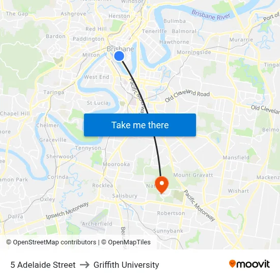 5 Adelaide Street to Griffith University map
