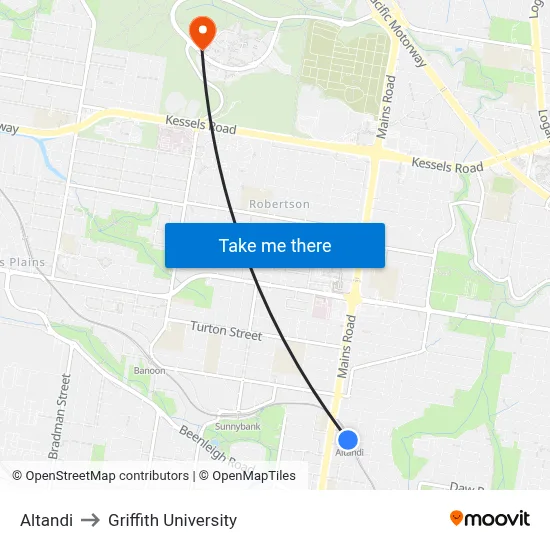 Altandi to Griffith University map