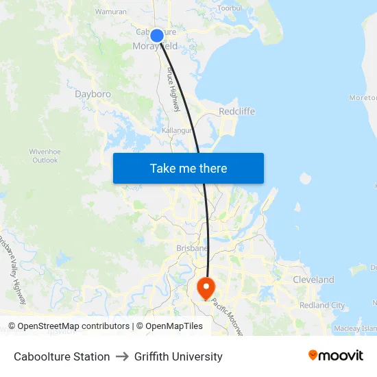 Caboolture Station to Griffith University map