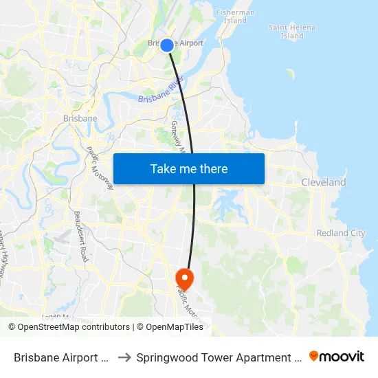 Brisbane Airport BNE to Springwood Tower Apartment Hotel map