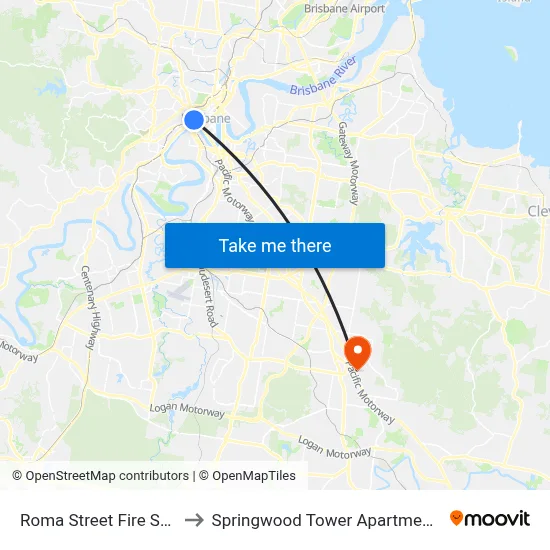 Roma Street Fire Station to Springwood Tower Apartment Hotel map