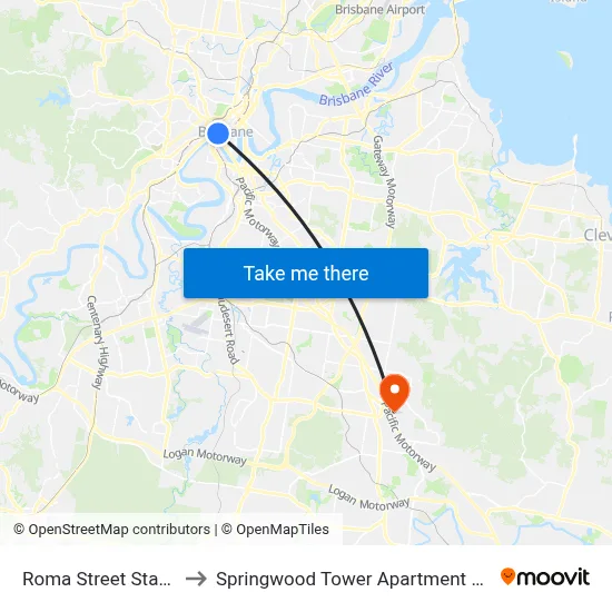 Roma Street Station to Springwood Tower Apartment Hotel map