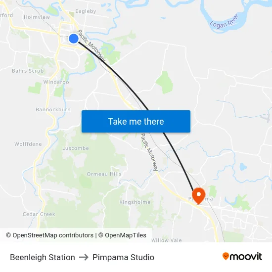 Beenleigh Station to Pimpama Studio map