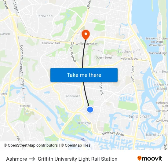 Ashmore to Griffith University Light Rail Station map