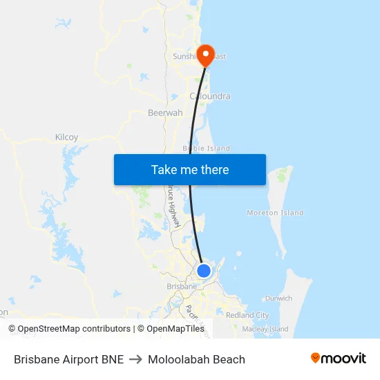 Brisbane Airport BNE to Moloolabah Beach map