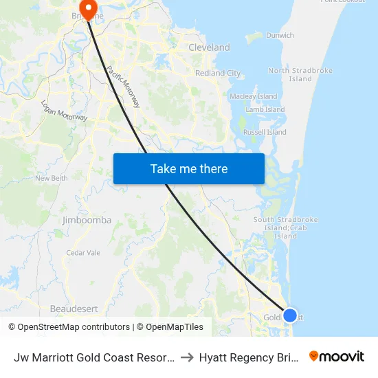 Jw Marriott Gold Coast Resort & Spa to Hyatt Regency Brisbane map