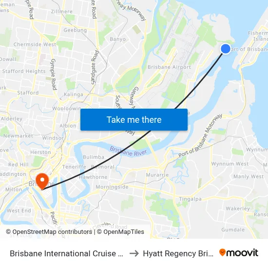 Brisbane International Cruise Terminal to Hyatt Regency Brisbane map