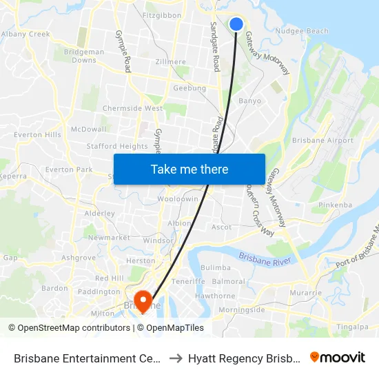 Brisbane Entertainment Centre to Hyatt Regency Brisbane map