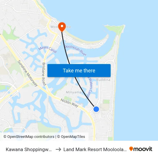 Kawana Shoppingworld to Land Mark Resort Mooloolabah map