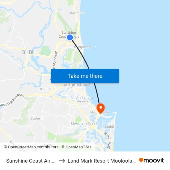 Sunshine Coast Airport to Land Mark Resort Mooloolabah map