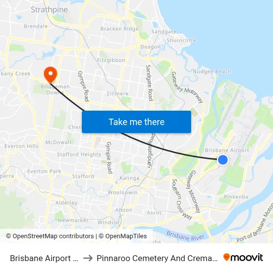 Brisbane Airport BNE to Pinnaroo Cemetery And Crematorium map