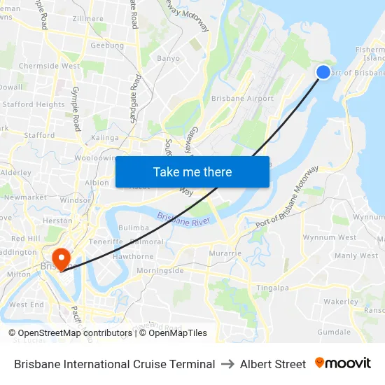 Brisbane International Cruise Terminal to Albert Street map