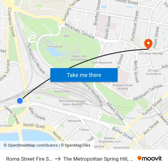 Roma Street Fire Station to The Metropolitan Spring Hill, Brisbane map
