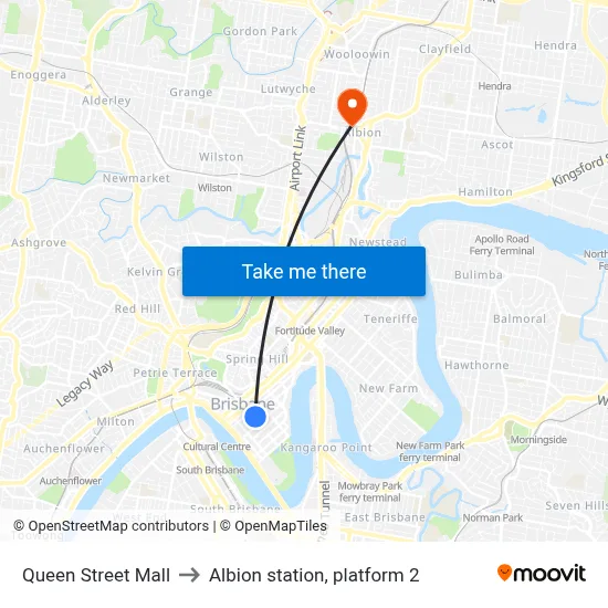 Queen Street Mall to Albion station, platform 2 map