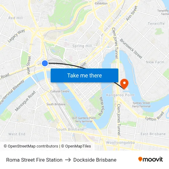 Roma Street Fire Station to Dockside Brisbane map