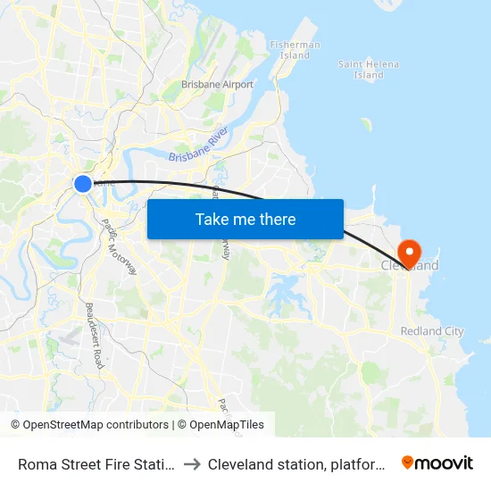 Roma Street Fire Station to Cleveland station, platform 2 map