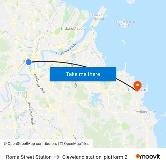 Roma Street Station to Cleveland station, platform 2 map