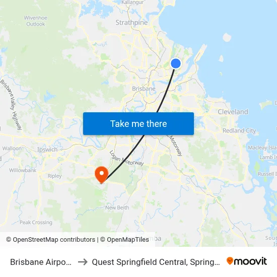 Brisbane Airport BNE to Quest Springfield Central, Springfield Lakes map