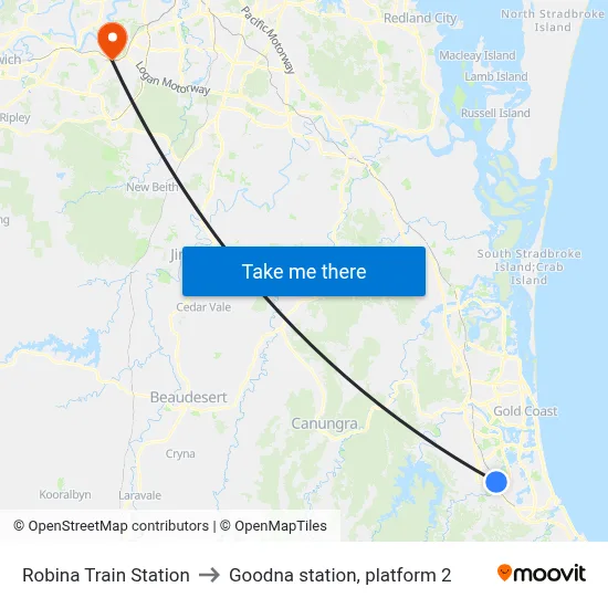 Robina Train Station to Goodna station, platform 2 map