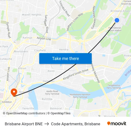 Brisbane Airport BNE to Code Apartments, Brisbane map