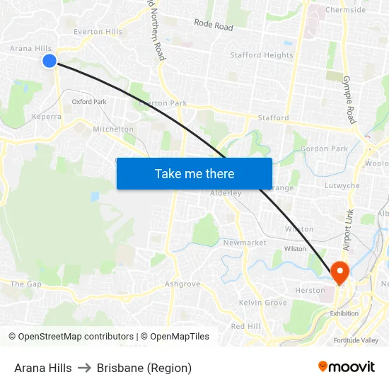 Arana Hills to Brisbane (Region) map