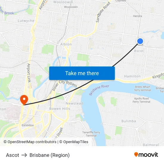 Ascot to Brisbane (Region) map