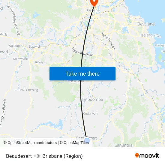 Beaudesert to Brisbane (Region) map