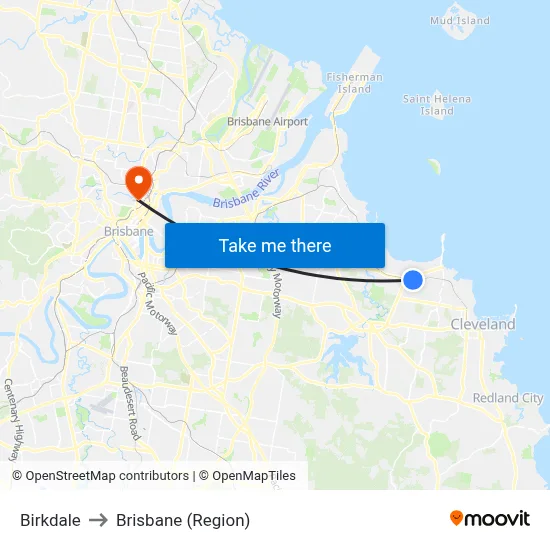 Birkdale to Brisbane (Region) map
