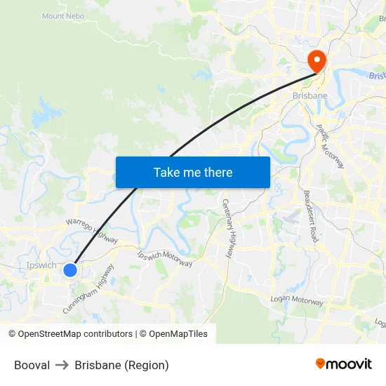 Booval to Brisbane (Region) map