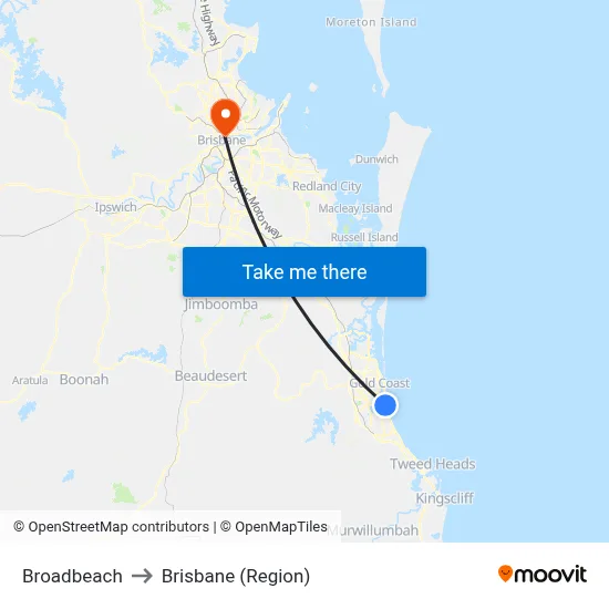 Broadbeach to Brisbane (Region) map