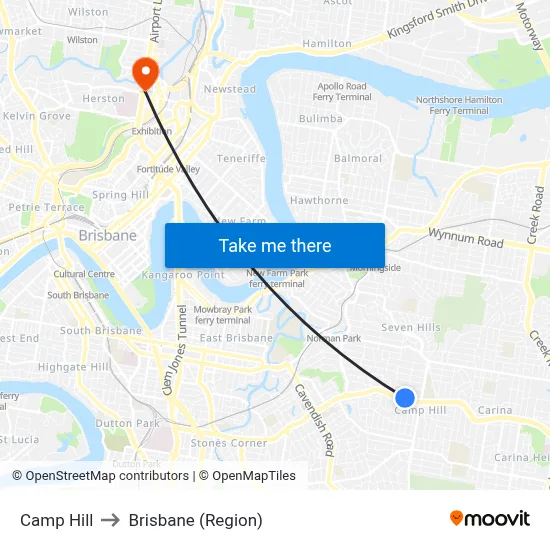 Camp Hill to Brisbane (Region) map