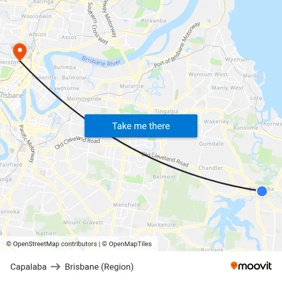Capalaba to Brisbane (Region) map