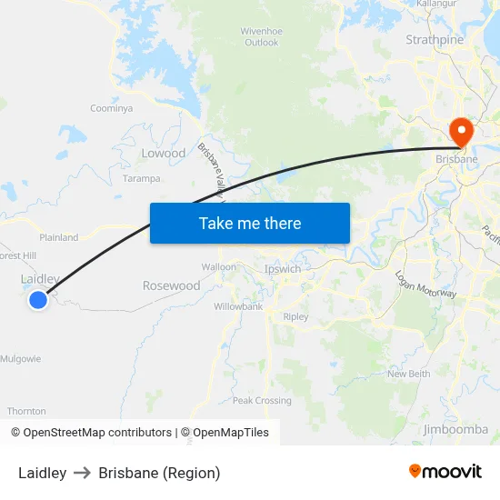 Laidley to Brisbane (Region) map