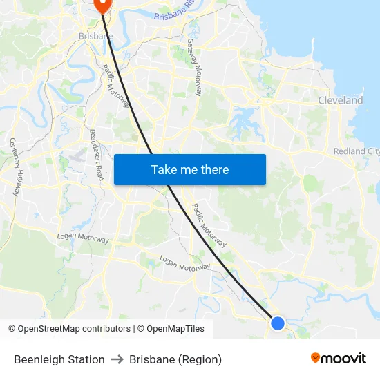 Beenleigh Station to Brisbane (Region) map