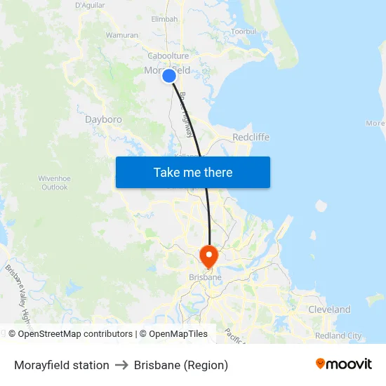 Morayfield station to Brisbane (Region) map