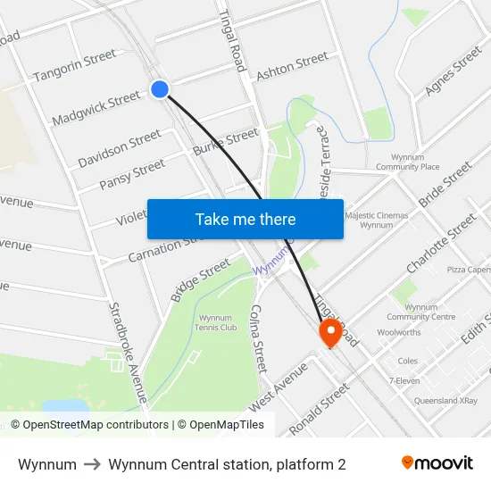 Wynnum to Wynnum Central station, platform 2 map