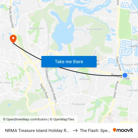 NRMA Treasure Island Holiday Resort Gold Coast to The Flash: Speed Force map