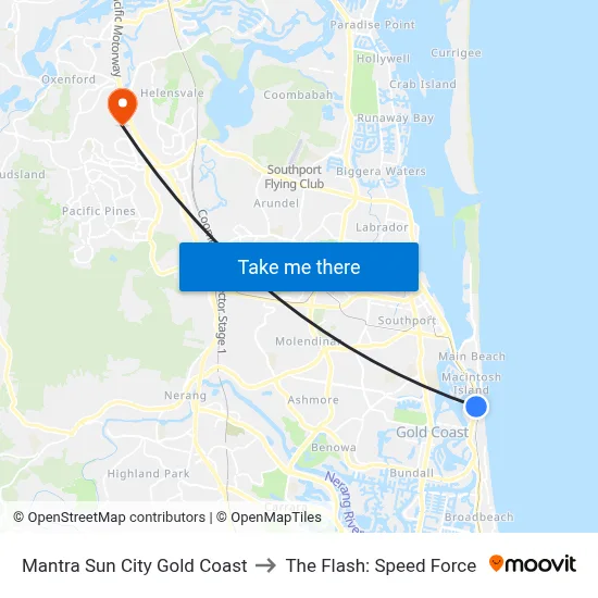 Mantra Sun City Gold Coast to The Flash: Speed Force map
